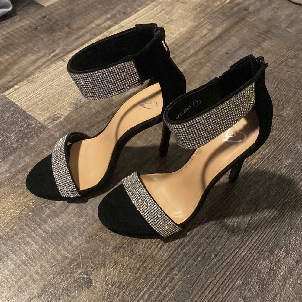 Black High Heels With Rhinestones